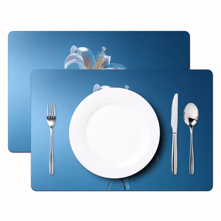 Sets de table en vinyle - Lys - Bleu - Verres — 2