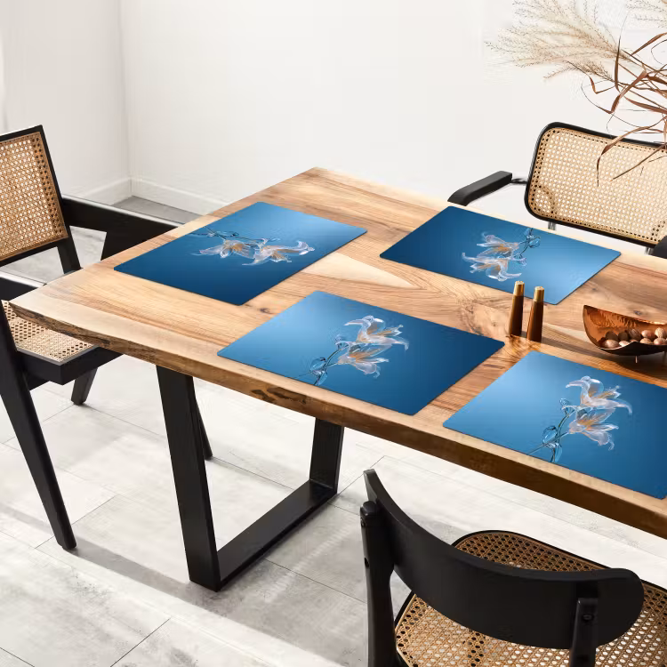 Sets de table en vinyle - Lys - Bleu - Verres — 4
