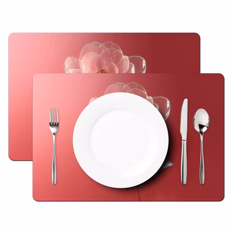 Sets de table en vinyle - Orné - Fleur - Rose - Verres — 2