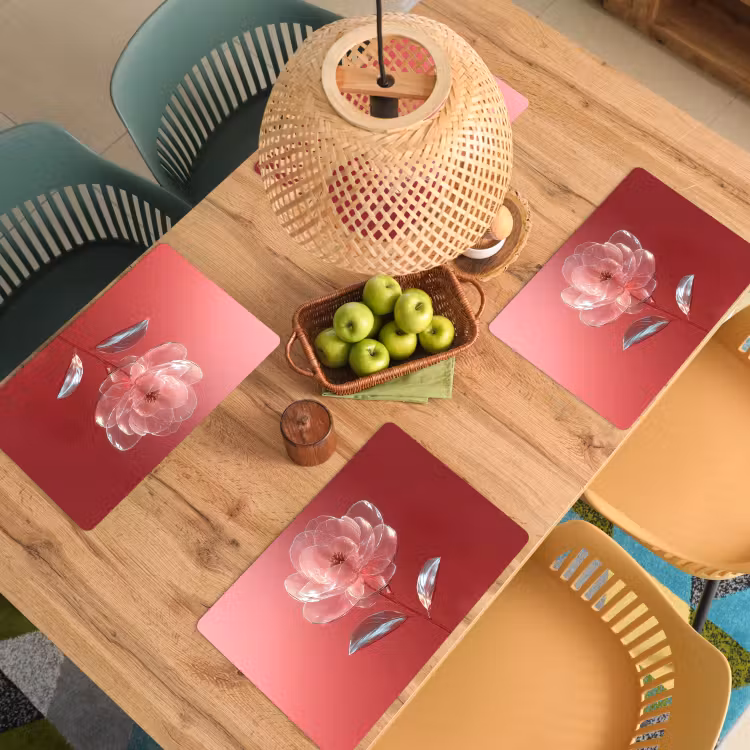 Sets de table en vinyle - Orné - Fleur - Rose - Verres — 3