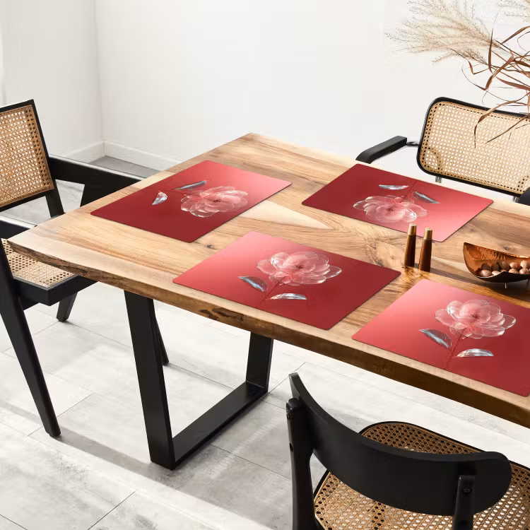 Sets de table en vinyle - Orné - Fleur - Rose - Verres — 4
