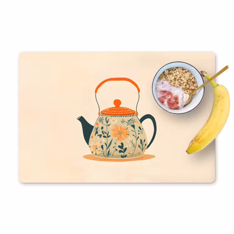 Sets de table - Orange - Théière - Fleurs - Feuilles — 1