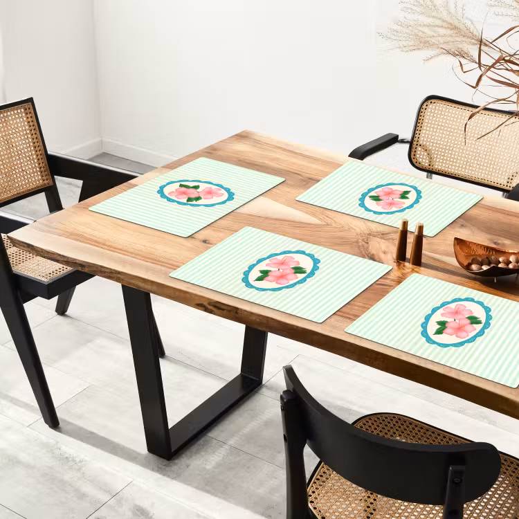 Sets de table - Fleurs - Ovale - Rayures - Vert — 4