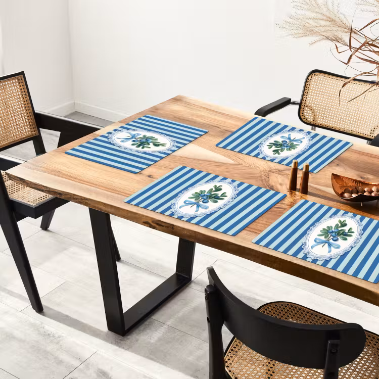 Sets de table - Illustration - Baies - Bleu - Rayures — 4