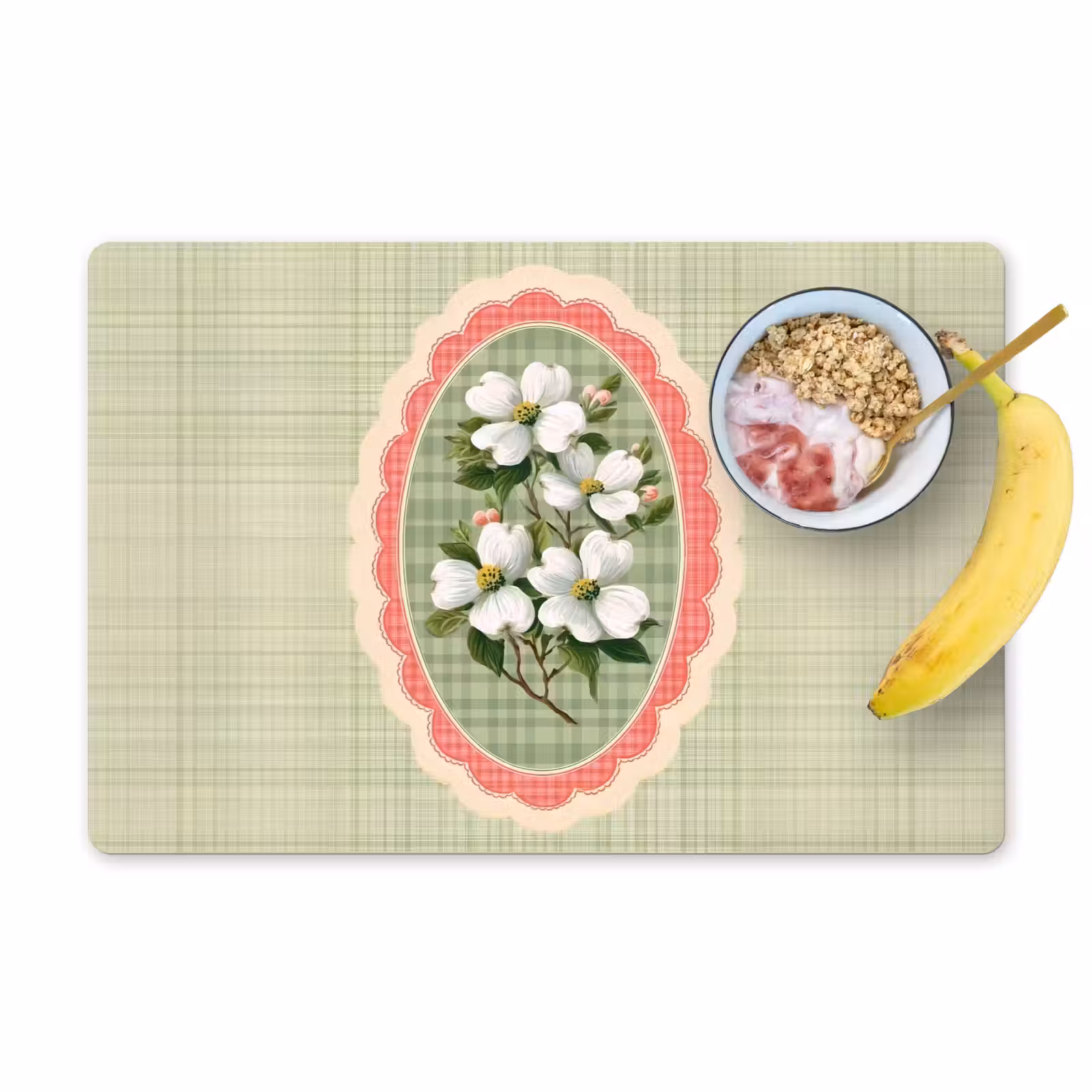 Sets de table - Fleurs - Illustration - Damier - Vert — 1