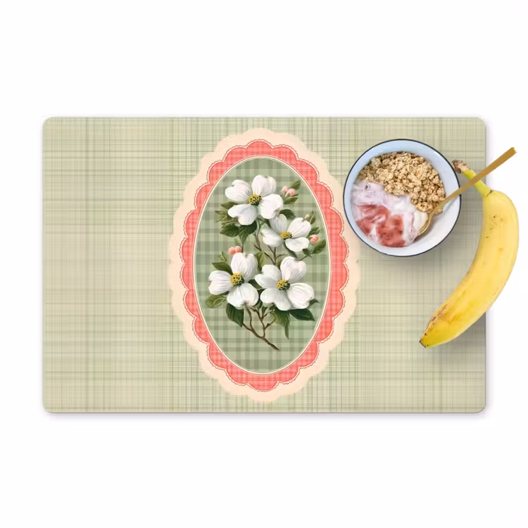 Sets de table - Fleurs - Illustration - Damier - Vert — 1