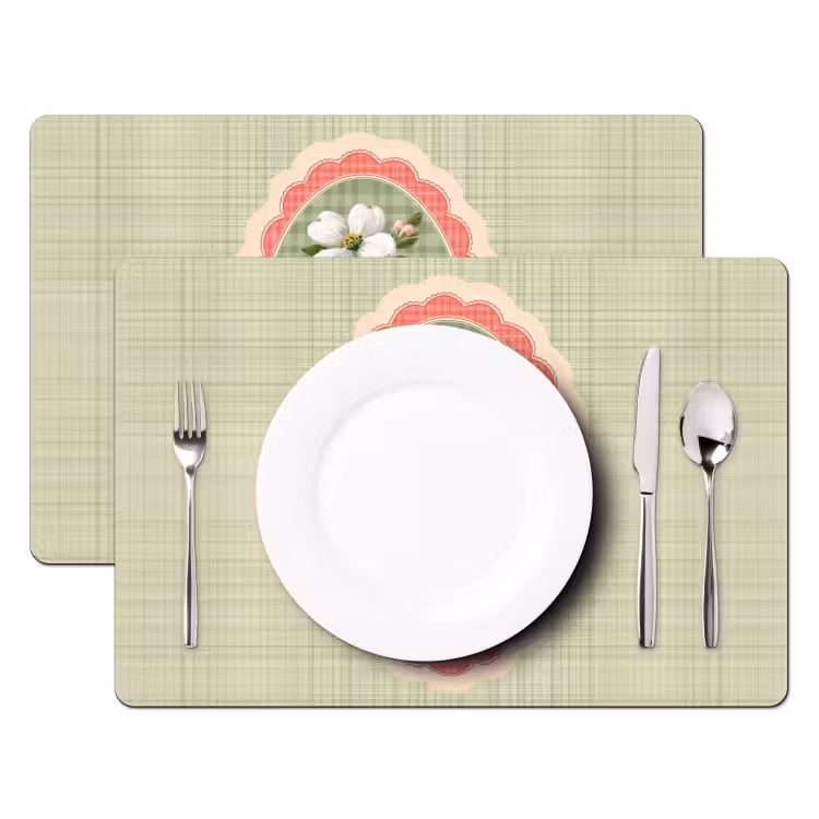 Sets de table - Fleurs - Illustration - Damier - Vert — 2