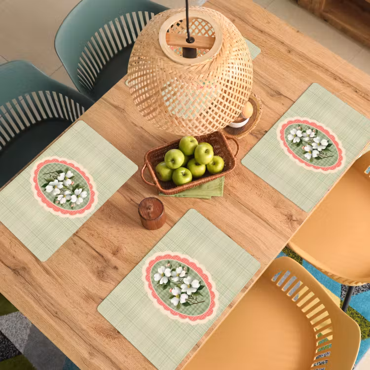 Sets de table - Fleurs - Illustration - Damier - Vert — 3