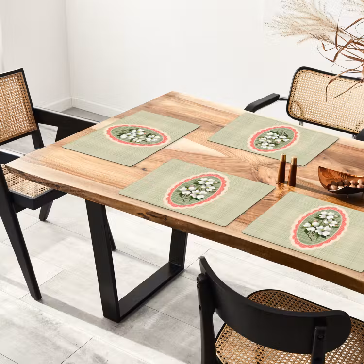 Sets de table - Fleurs - Illustration - Damier - Vert — 4