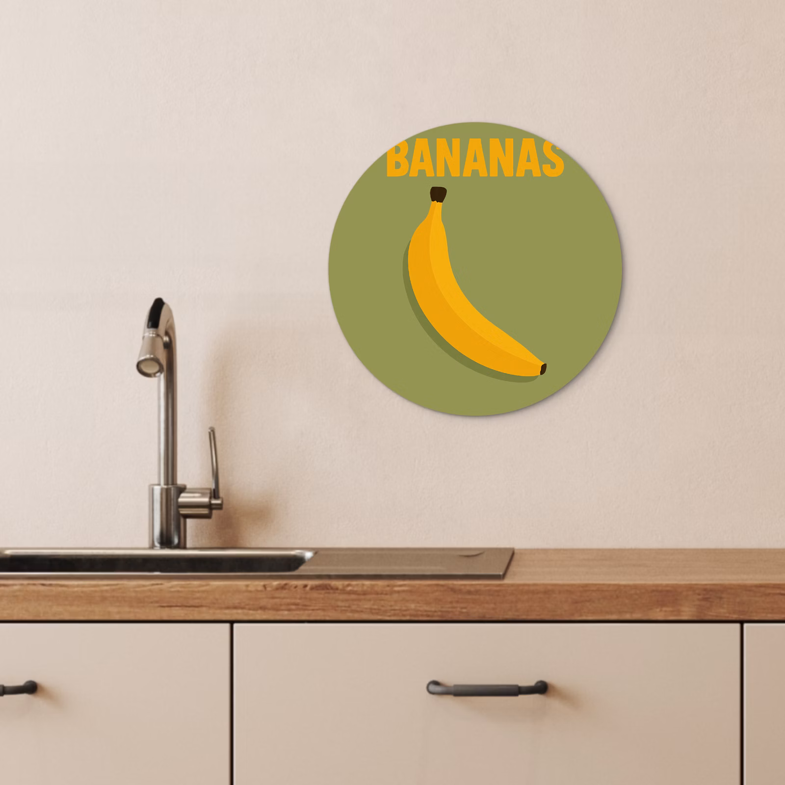 Tableau rond - Banane - Minimaliste - Jaune — 1