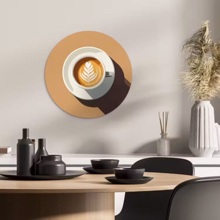 Tableau rond - Cappuccino - Tasse - Soucoupe - Minimaliste — 3