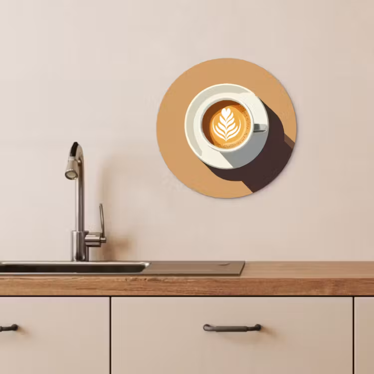 Tableau rond - Cappuccino - Tasse - Soucoupe - Minimaliste — 4