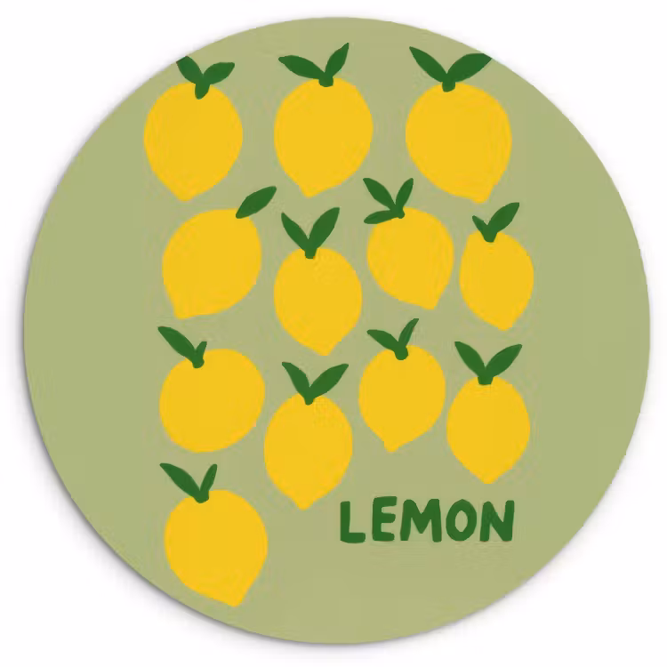 Tableau rond - Citrons - Feuilles - Jaune - Motif — 1