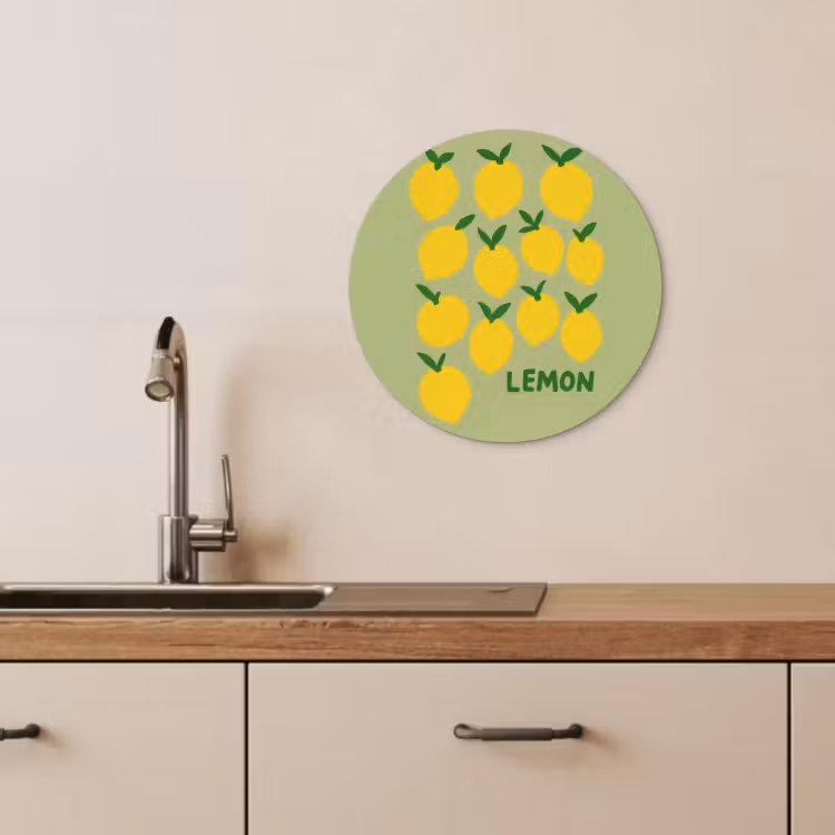 Tableau rond - Citrons - Feuilles - Jaune - Motif — 3