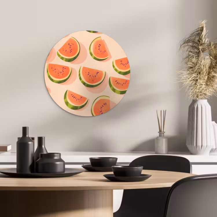 Tableau rond - Pastèque - Tranches - Graines - Rouge — 2