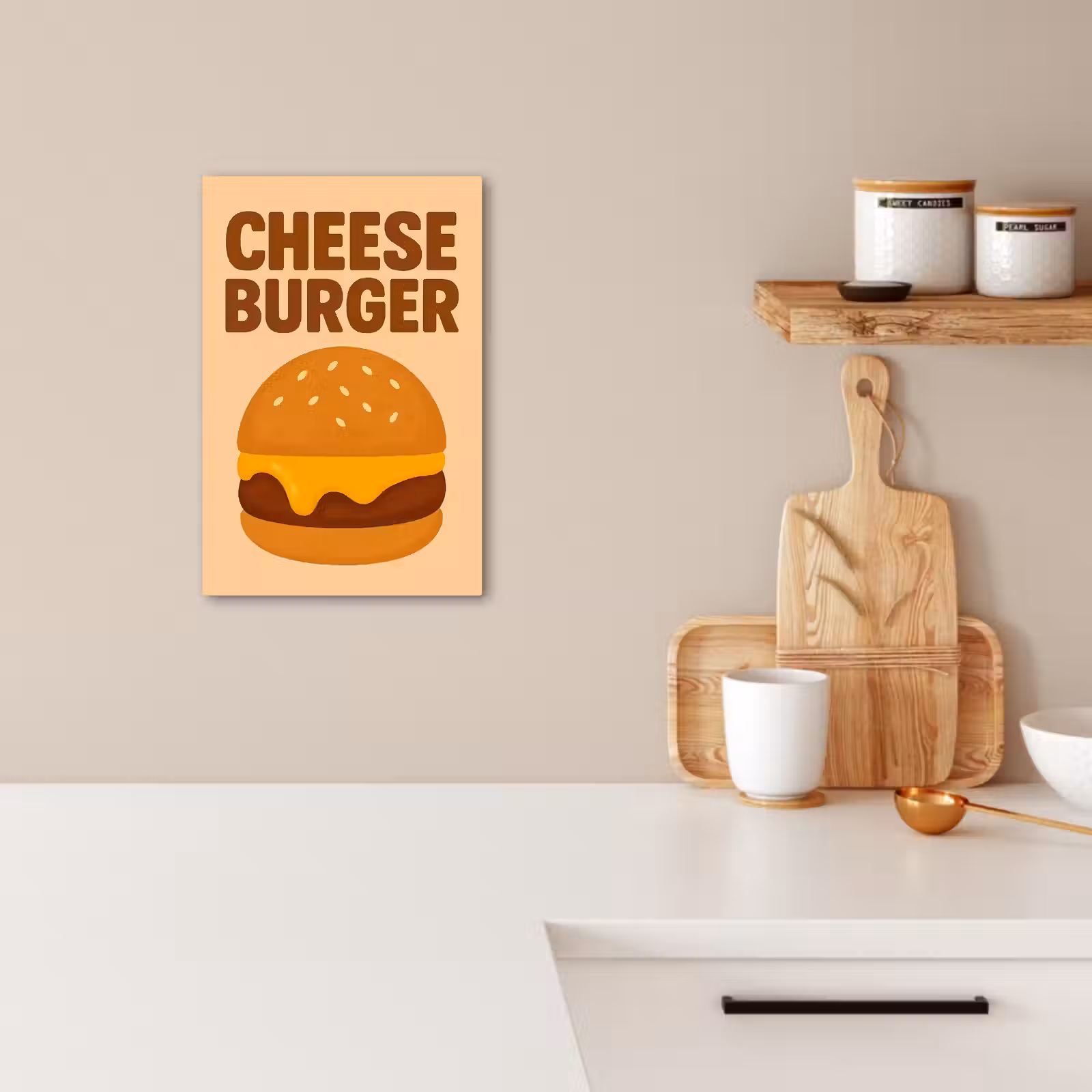 Tableau sur toile - Cheeseburger - Minimaliste - Jaune — 1