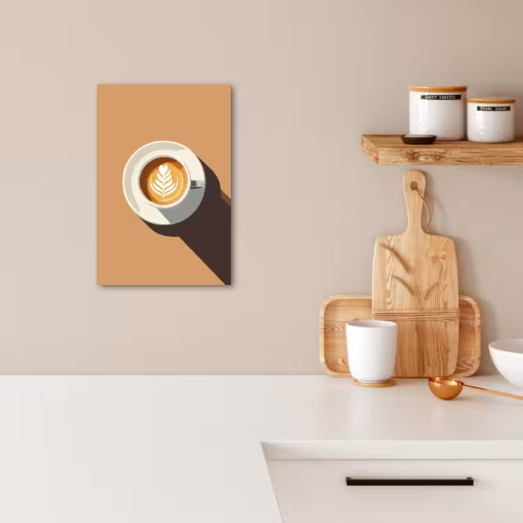 Tableau sur toile - Cappuccino - Tasse - Soucoupe - Minimaliste — 1