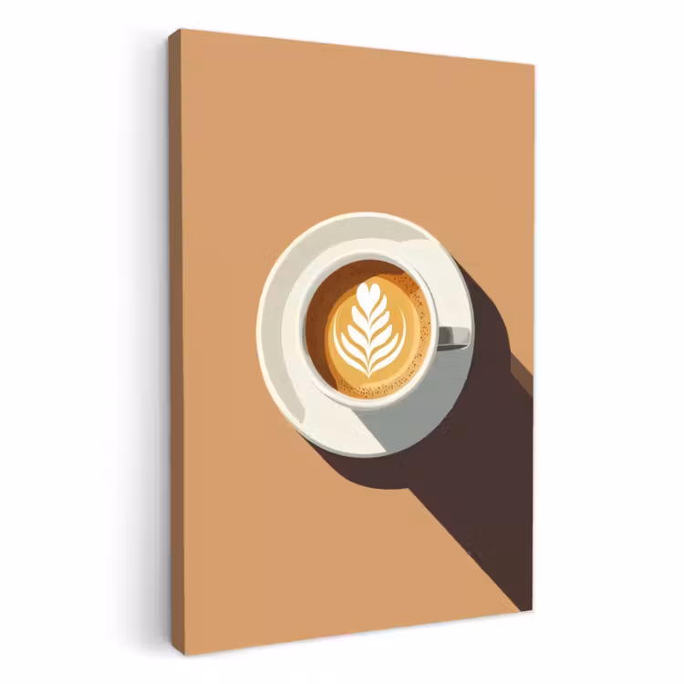 Tableau sur toile - Cappuccino - Tasse - Soucoupe - Minimaliste — 2