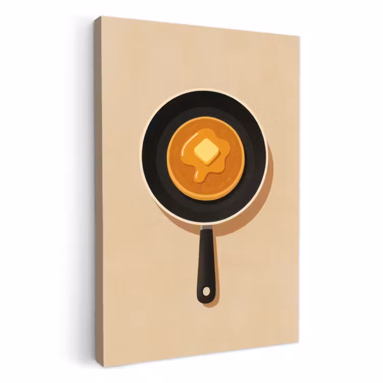 Tableau sur toile - Crêpe - Poêle - Beurre - Minimaliste — 1