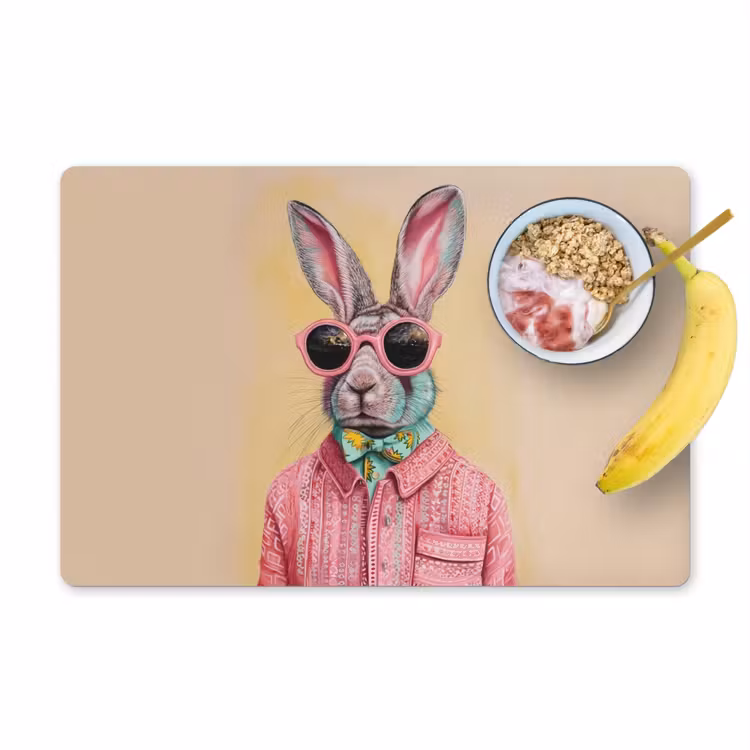 Sets de table en vinyle - Gris - Lapin - Chemisier - Nœud papillon — 1