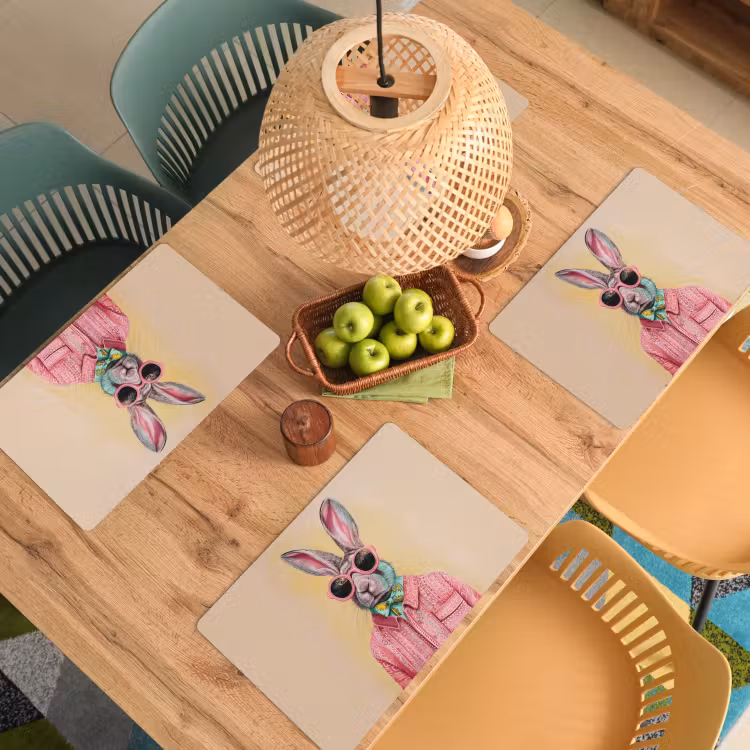 Sets de table en vinyle - Gris - Lapin - Chemisier - Nœud papillon — 3