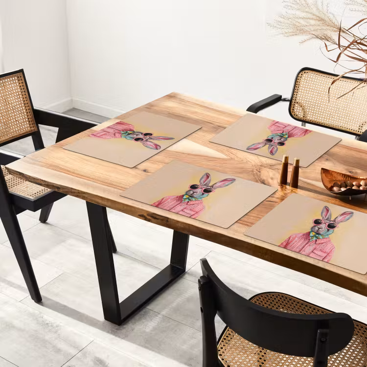 Sets de table en vinyle - Gris - Lapin - Chemisier - Nœud papillon — 4