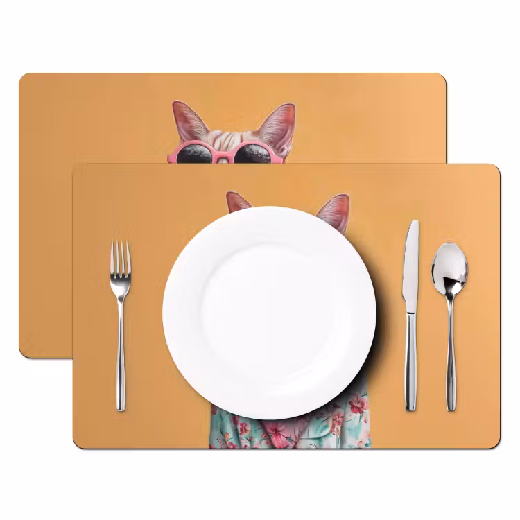 Sets de table en vinyle - Lunettes de soleil - Chat - Foulard - Fleurs — 2