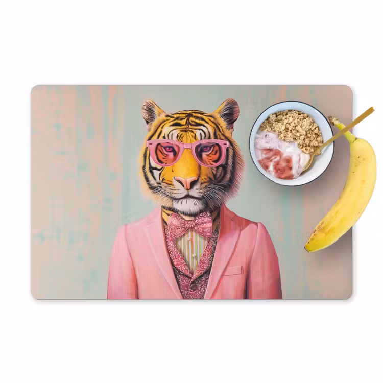 Sets de table en vinyle - Tigre - Nœud papillon - Veste - Rose — 1