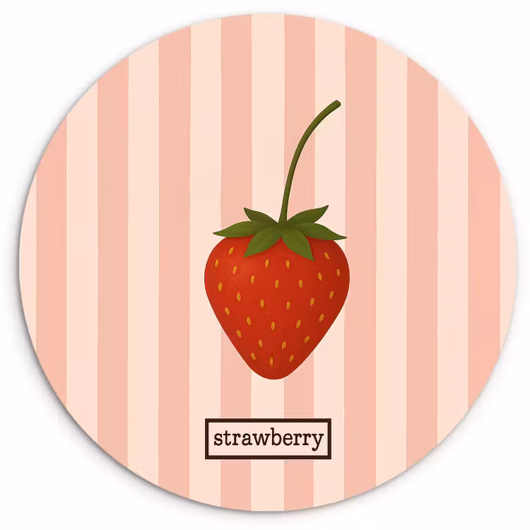 Tableau rond - Fraise - Rayures - Minimaliste - Rouge — 1