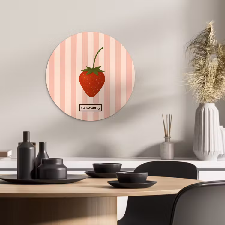 Tableau rond - Fraise - Rayures - Minimaliste - Rouge — 3