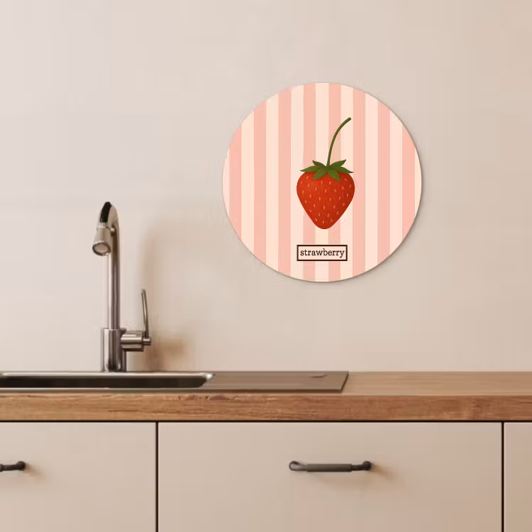 Tableau rond - Fraise - Rayures - Minimaliste - Rouge — 4