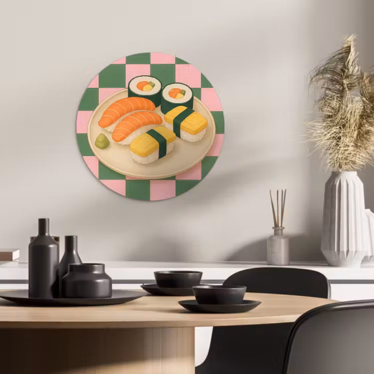 Tableau rond - Sushi - Assiette - Bloquée - Verte — 1