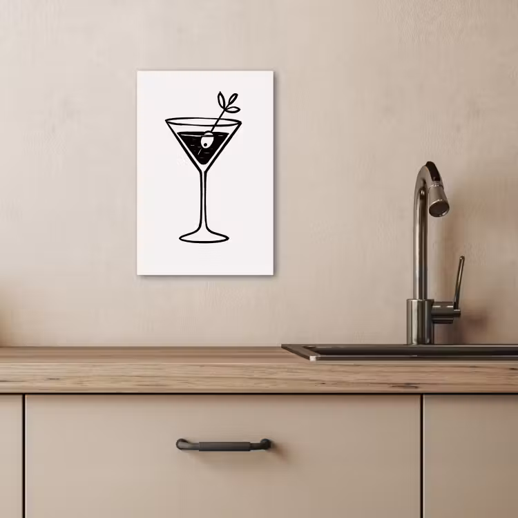 Tableau sur toile - Cocktail - Verre - Olive - Minimaliste — 1