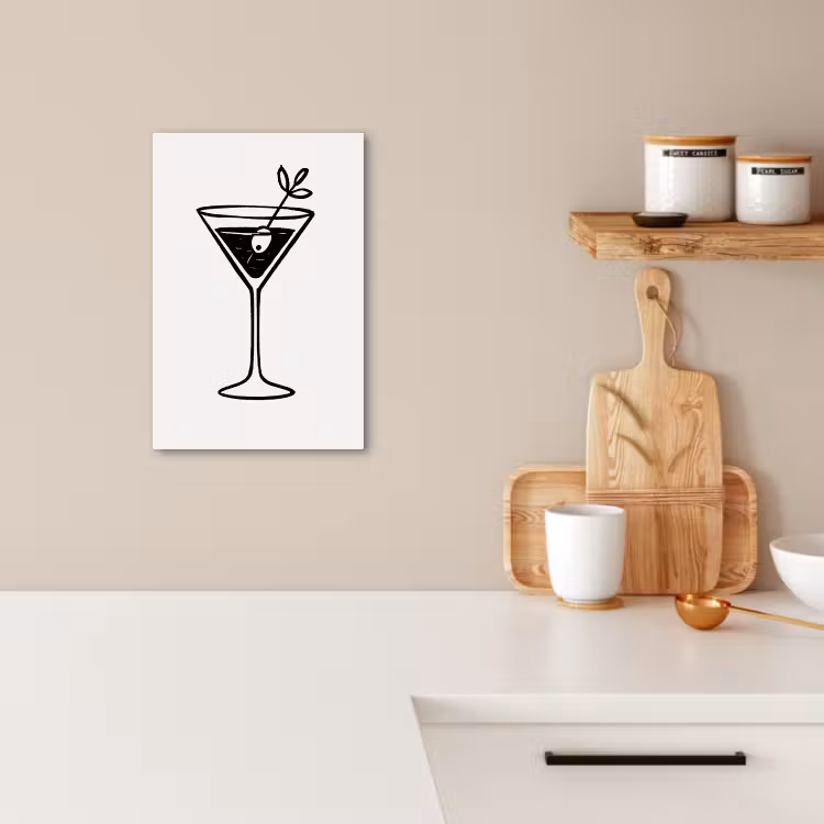 Tableau sur toile - Cocktail - Verre - Olive - Minimaliste — 4