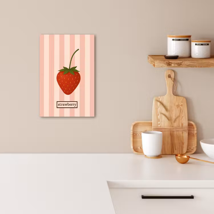 Tableau sur toile - Fraise - Rayures - Minimaliste - Rouge — 1