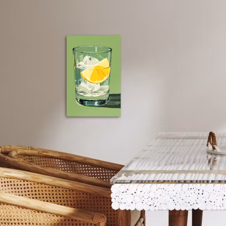 Tableau sur toile - Verre - Citron - Glaçons - Vert — 1