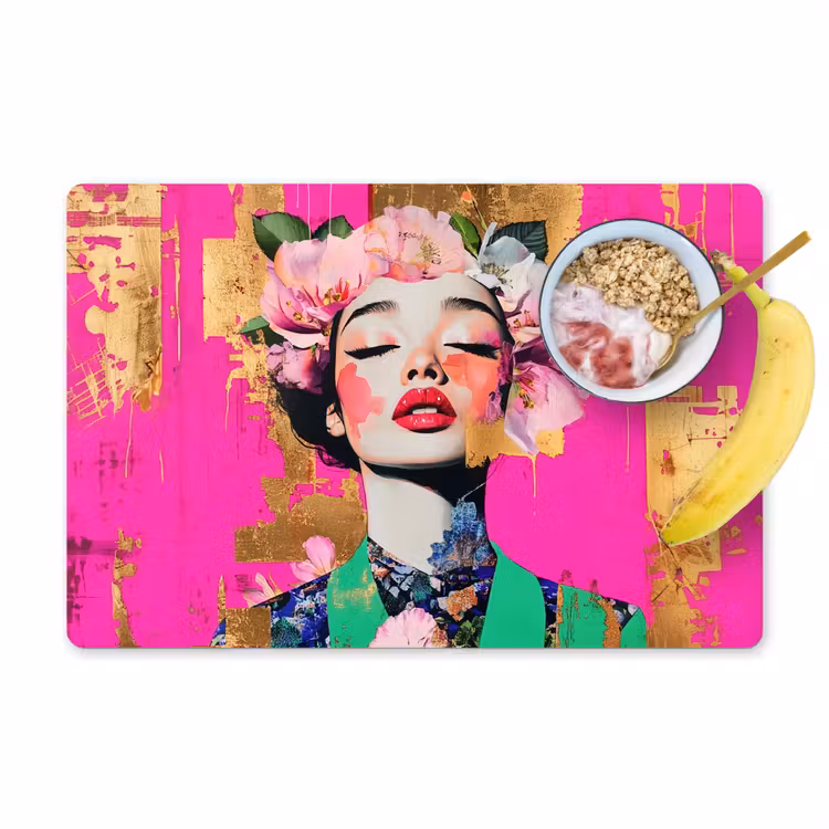 Sets de table en vinyle - Couronne de fleurs - Or - Femme - Portrait — 1