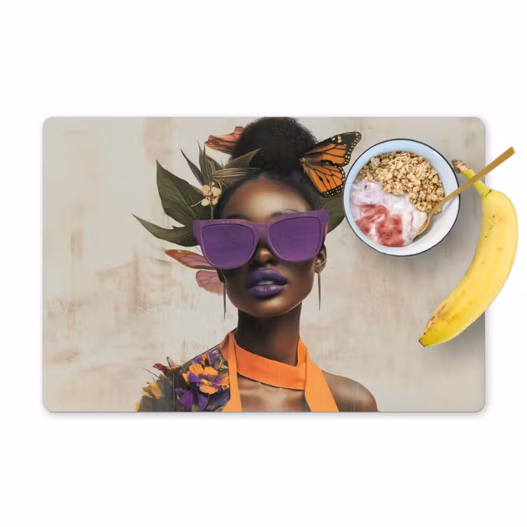 Sets de table en vinyle - Femme - Lunettes de soleil - Papillon - Fleurs — 1