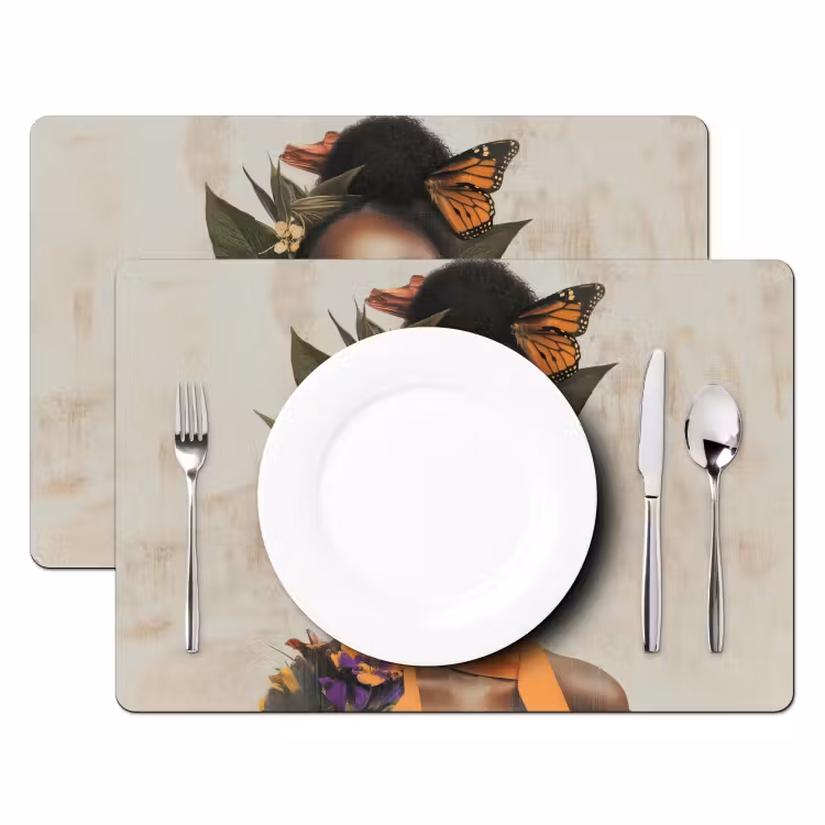 Sets de table en vinyle - Femme - Lunettes de soleil - Papillon - Fleurs — 2