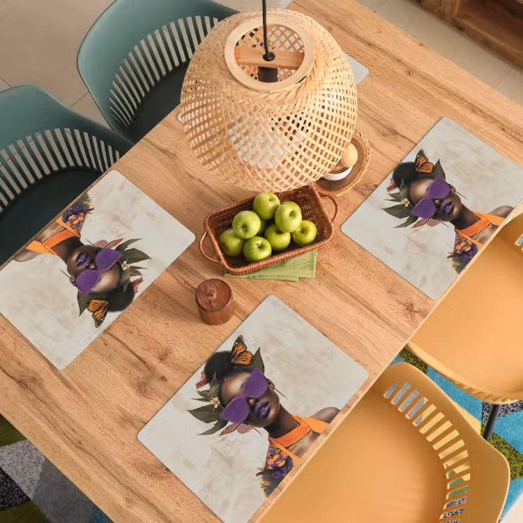 Sets de table en vinyle - Femme - Lunettes de soleil - Papillon - Fleurs — 3