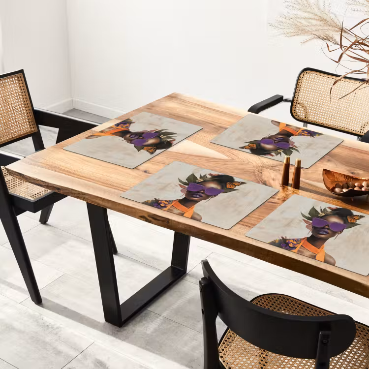 Sets de table en vinyle - Femme - Lunettes de soleil - Papillon - Fleurs — 4