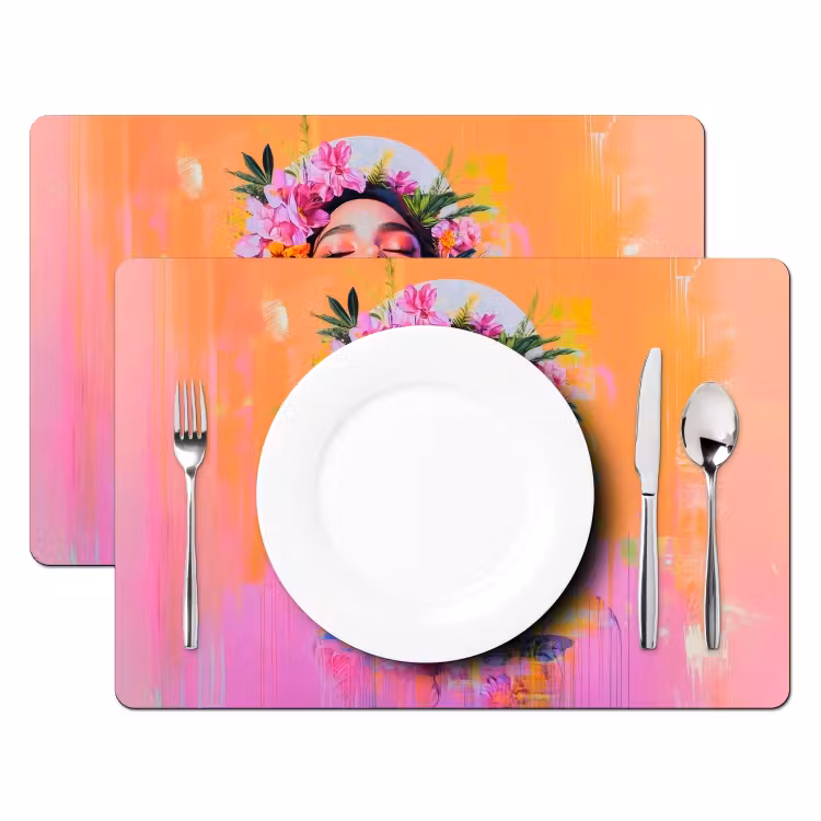 Sets de table en vinyle - Portrait - Couronne de fleurs - Femme — 2