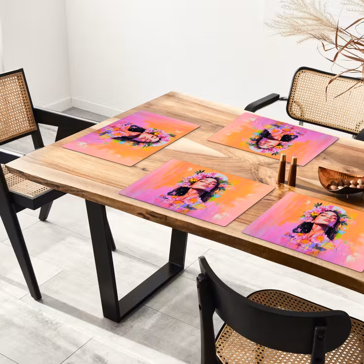 Sets de table en vinyle - Portrait - Couronne de fleurs - Femme — 4
