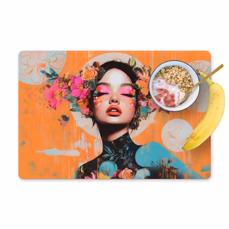 Sets de table en vinyle - Portrait - Femme - Abstrait - Fleurs — 1