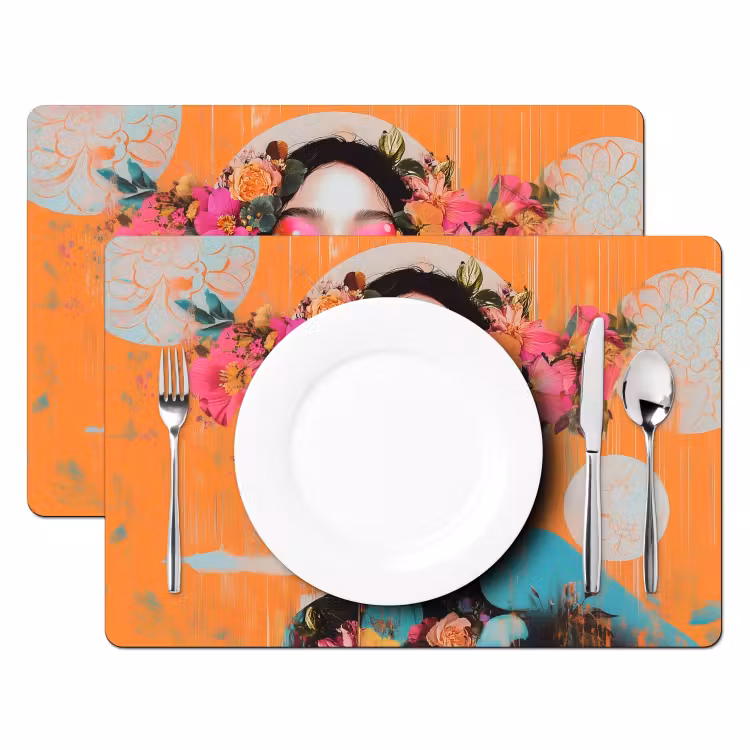 Sets de table en vinyle - Portrait - Femme - Abstrait - Fleurs — 2
