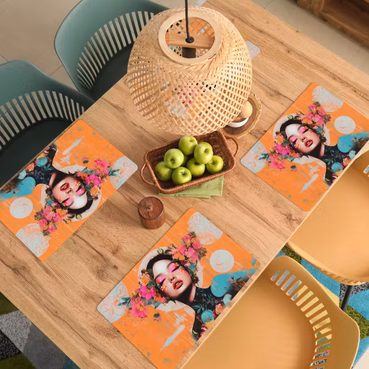 Sets de table en vinyle - Portrait - Femme - Abstrait - Fleurs — 3