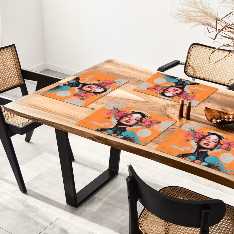 Sets de table en vinyle - Portrait - Femme - Abstrait - Fleurs — 4