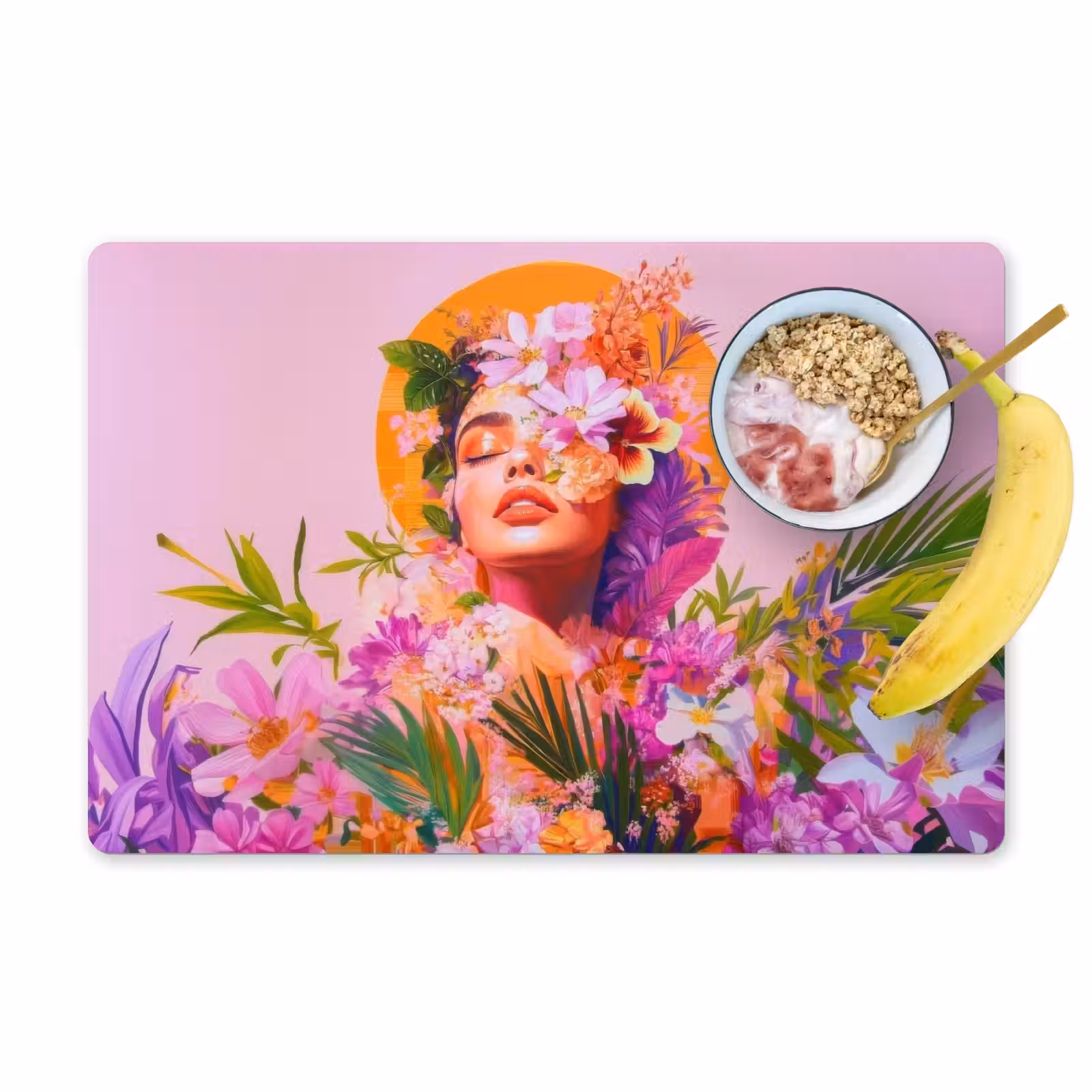 Sets de table en vinyle - Femme - Abstrait - Cercle - Fleurs — 1