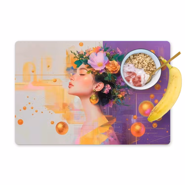 Sets de table en vinyle - Abstrait - Femme - Couronne de fleurs - Or — 1