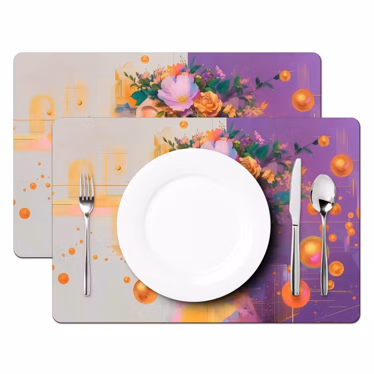 Sets de table en vinyle - Abstrait - Femme - Couronne de fleurs - Or — 2